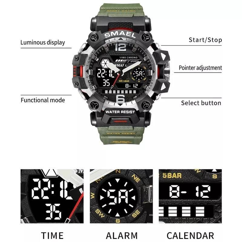 SMAEL 50 Military Man Sports Watch Digital 8072 Dual Display Watch Quartz Led Digital